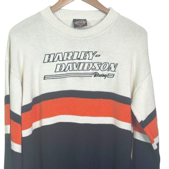 Vintage Harley Davidson Racing Sweater 100% Cotton Stripes Pullover Sweater - Picture 2 of 8